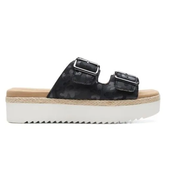 CLARKS Lana Beach Black camouflage leather platform sandals|7