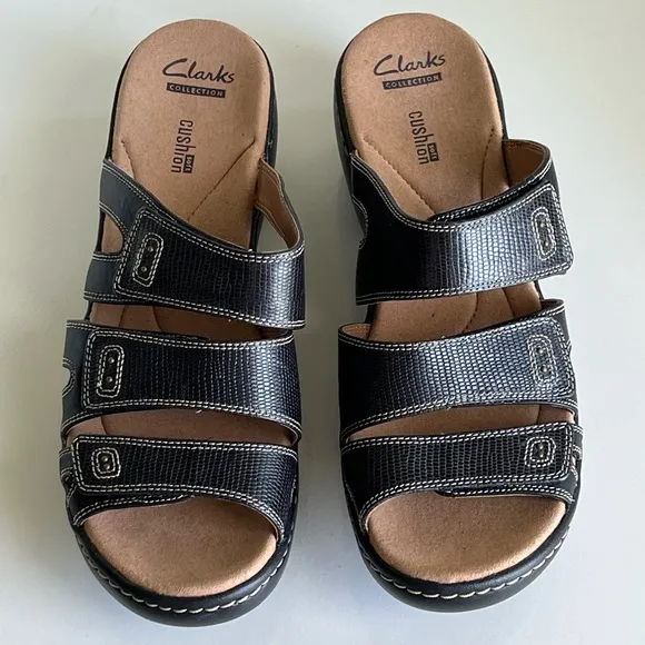 Clarks NEW Delana Damir Dress Sandals Black Wedge Slip On Size 9 W NWOB