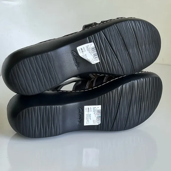 Clarks NEW Delana Damir Dress Sandals Black Wedge Slip On Size 9 W NWOB