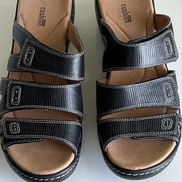 Clarks NEW Delana Damir Dress Sandals Black Wedge Slip On Size 9 W NWOB