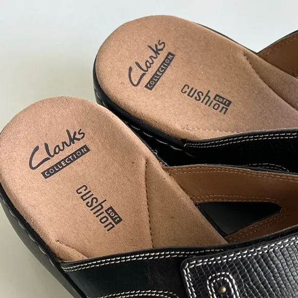 Clarks NEW Delana Damir Dress Sandals Black Wedge Slip On Size 9 W NWOB