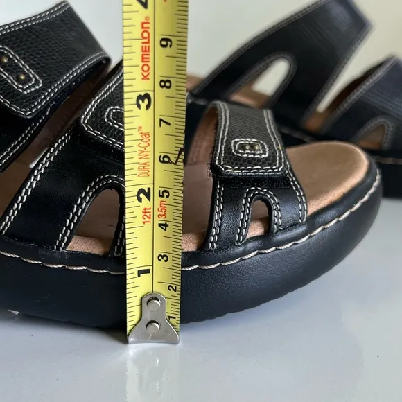 Clarks NEW Delana Damir Dress Sandals Black Wedge Slip On Size 9 W NWOB