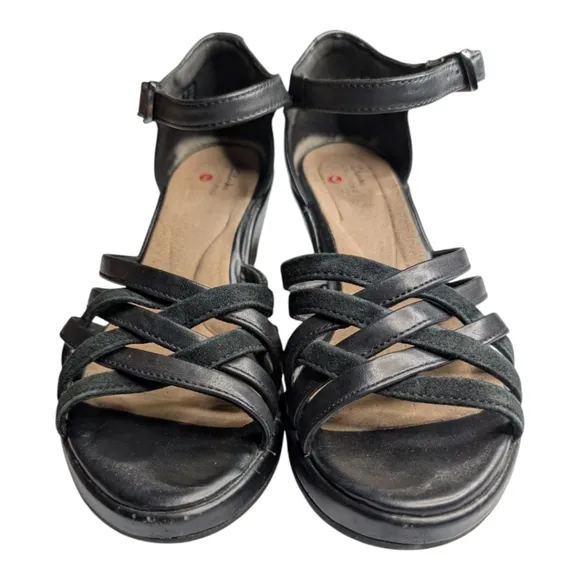 Clarks Shoes Un Plaza Vibe Combi Strappy Wedge Comfort Sandal Black 8