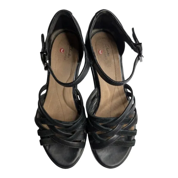 Clarks Shoes Un Plaza Vibe Combi Strappy Wedge Comfort Sandal Black 8