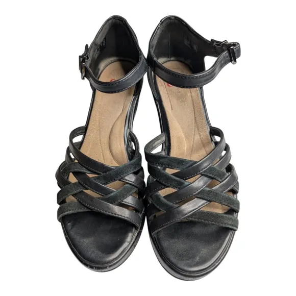 Clarks Shoes Un Plaza Vibe Combi Strappy Wedge Comfort Sandal Black 8