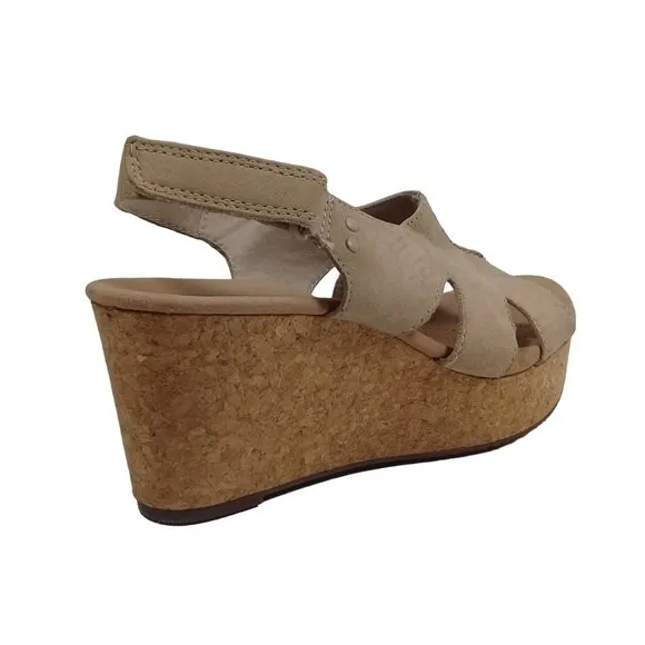 Clarks Women's Annadel Bari Sand Leather Nubuck Wedge Open Toe Sandals Size 7.5M