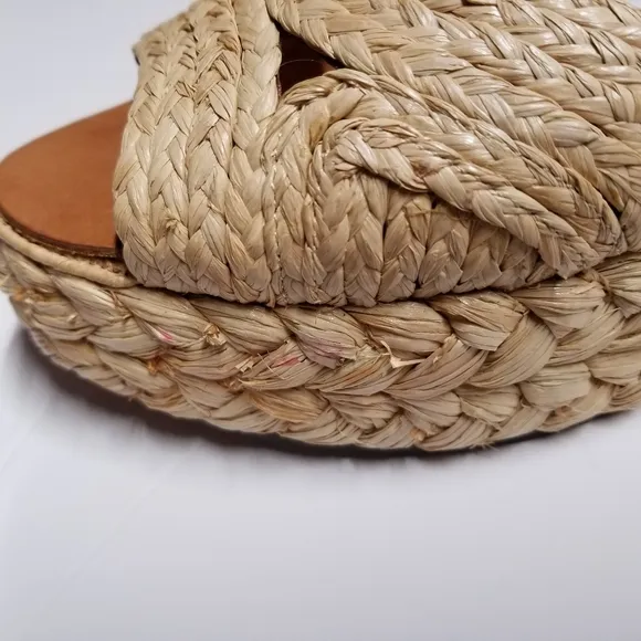 Clergerie Aida Raffia Platform Sandals, Beige, Size EU 40.5, NWT