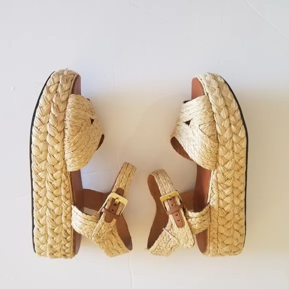 Clergerie Aida Raffia Platform Sandals, Beige, Size EU 40.5, NWT