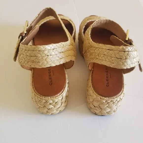 Clergerie Aida Raffia Platform Sandals, Beige, Size EU 40.5, NWT