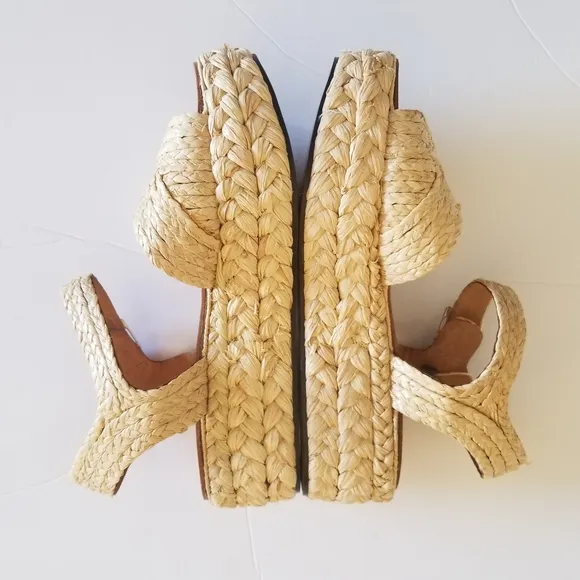 Clergerie Aida Raffia Platform Sandals, Beige, Size EU 40.5, NWT