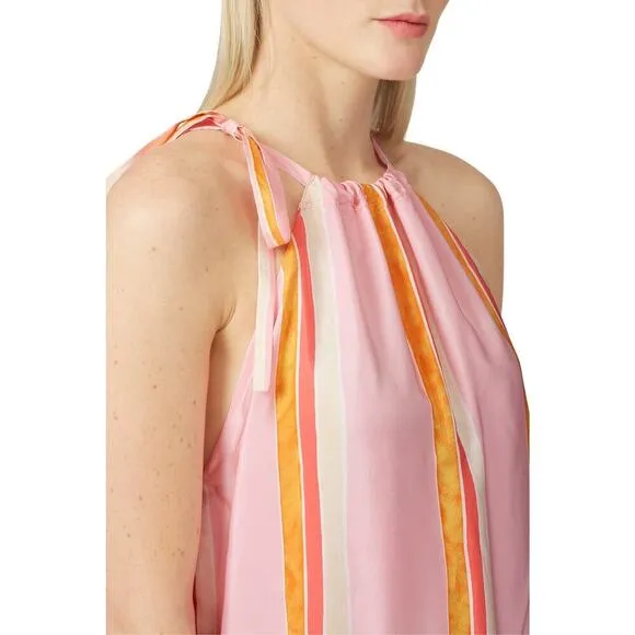 Club Monaco Amirra Silk Petal Pink Striped Halter Midi Dress Resort Wear Beach