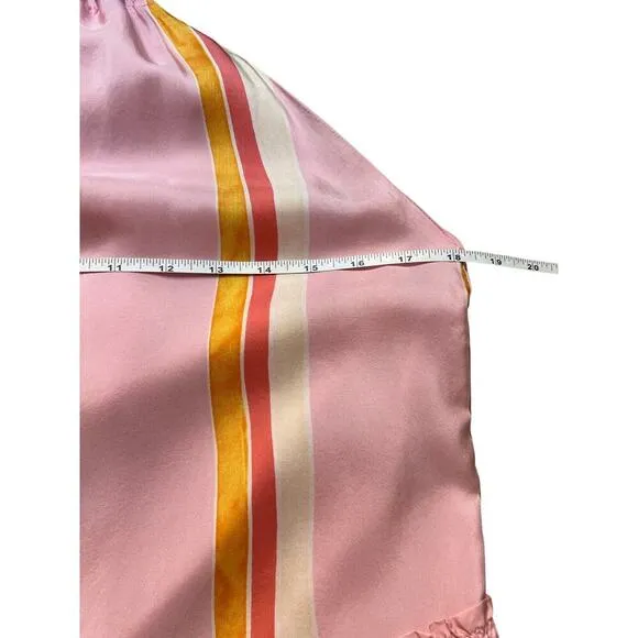Club Monaco Amirra Silk Petal Pink Striped Halter Midi Dress Resort Wear Beach
