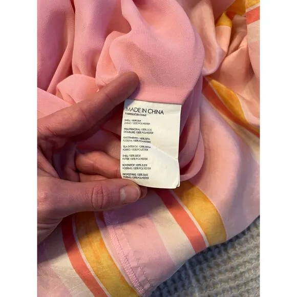 Club Monaco Amirra Silk Petal Pink Striped Halter Midi Dress Resort Wear Beach