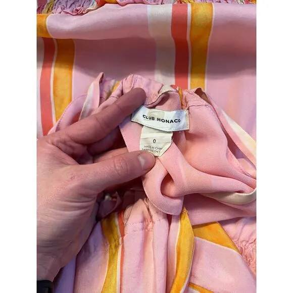 Club Monaco Amirra Silk Petal Pink Striped Halter Midi Dress Resort Wear Beach