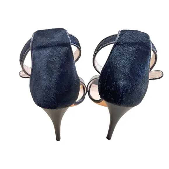 Club Monaco Casey Black sandal 4.5 inch Heels calf fur &amp; leather Italy EU 40.5