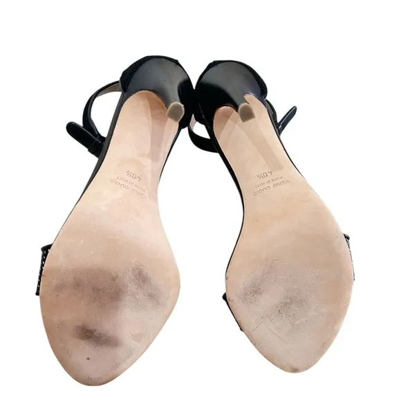 Club Monaco Casey Black sandal 4.5 inch Heels calf fur &amp; leather Italy EU 40.5