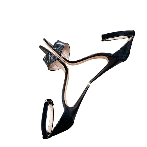 Club Monaco Casey Black sandal 4.5 inch Heels calf fur &amp; leather Italy EU 40.5