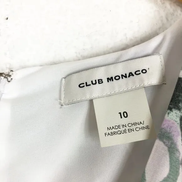 Club Monaco Drape Sleeve Midi Dress Size 10 Blue Gray Floral Aline Lightweight