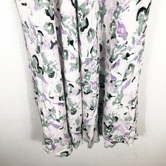 Club Monaco Drape Sleeve Midi Dress Size 10 Blue Gray Floral Aline Lightweight