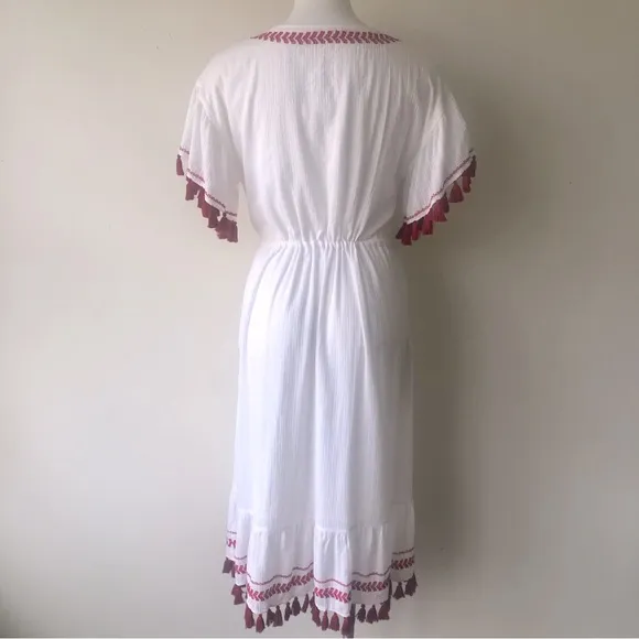 Club Monaco Tiphanie Embroidered Fringe Tassel Midi Dress, M