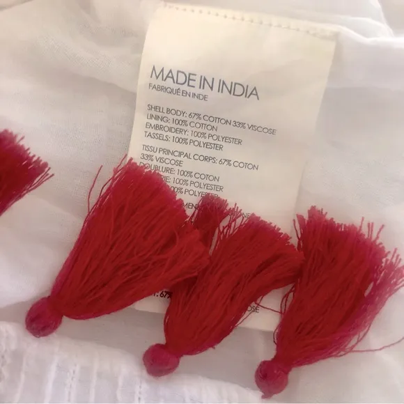 Club Monaco Tiphanie Embroidered Fringe Tassel Midi Dress, M