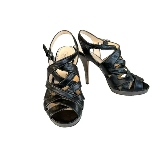 Coach Alba Black Leather Strappy Sandal Platform Stiletto Heel Women’s 8