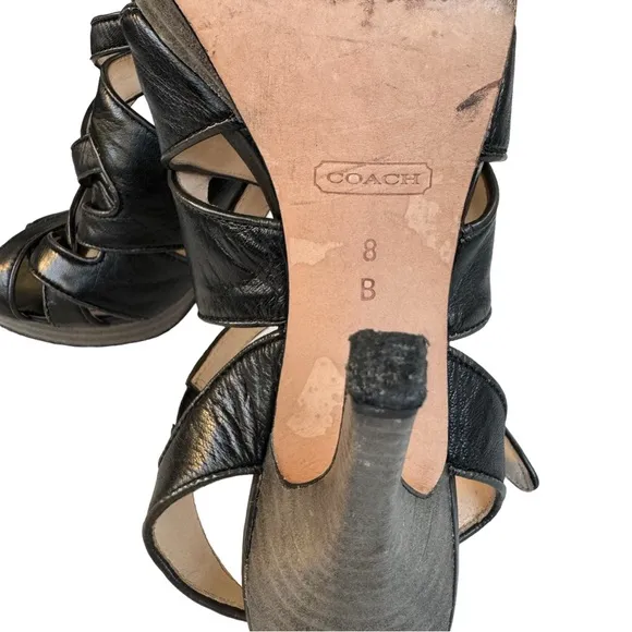 Coach Alba Black Leather Strappy Sandal Platform Stiletto Heel Women’s 8