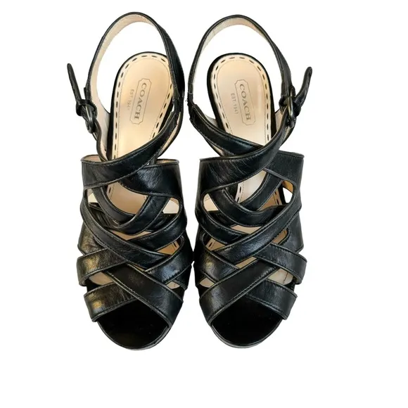 Coach Alba Black Leather Strappy Sandal Platform Stiletto Heel Women’s 8