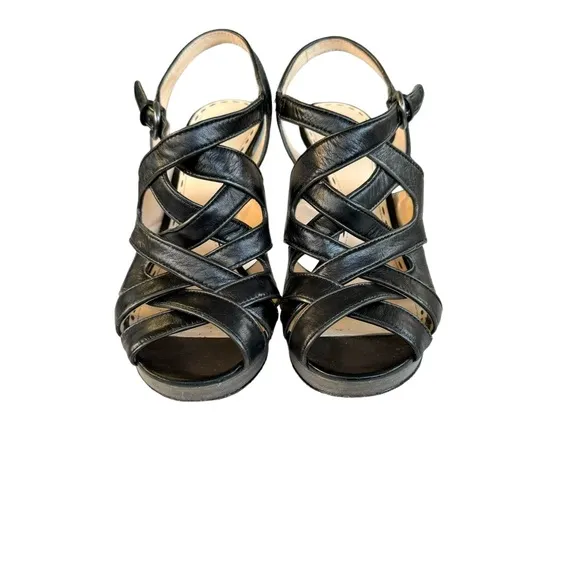 Coach Alba Black Leather Strappy Sandal Platform Stiletto Heel Women’s 8