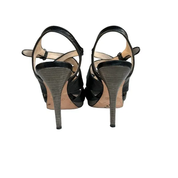 Coach Alba Black Leather Strappy Sandal Platform Stiletto Heel Women’s 8