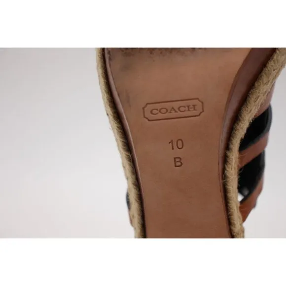 Coach Cognac Leather Strapped  Platform Espadrille Sandals Women's Size 10 B