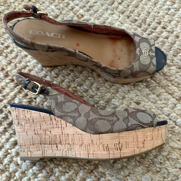 Coach FERRY Signature Platform Wedge Sandals 8.5