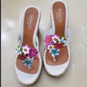 COACH Floral Leather Espadrille Wedge Jesica Sandals Size 9.5B