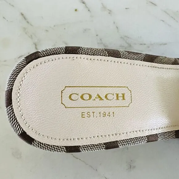 COACH Geri Black Brown Logo Print Canvas Wedge Heel Platform Sandals - US 8.5