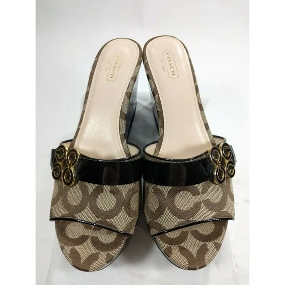 Coach Geri Size 8.5 B Wedge Sandals Signature 8.5