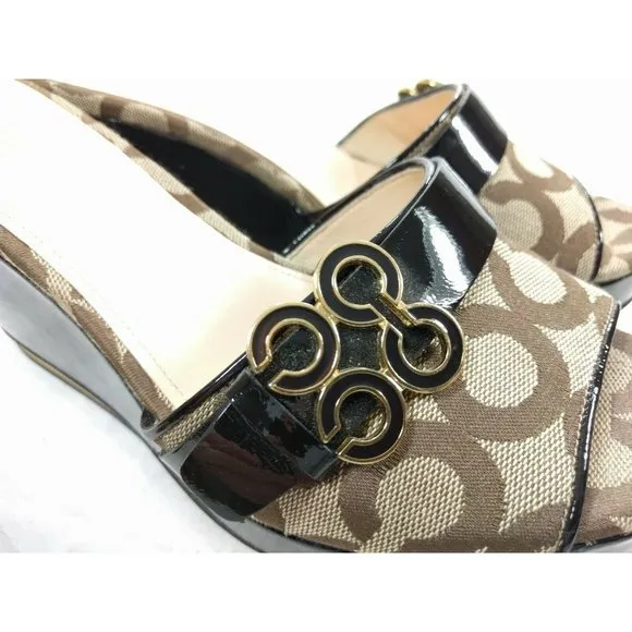 Coach Geri Size 8.5 B Wedge Sandals Signature 8.5