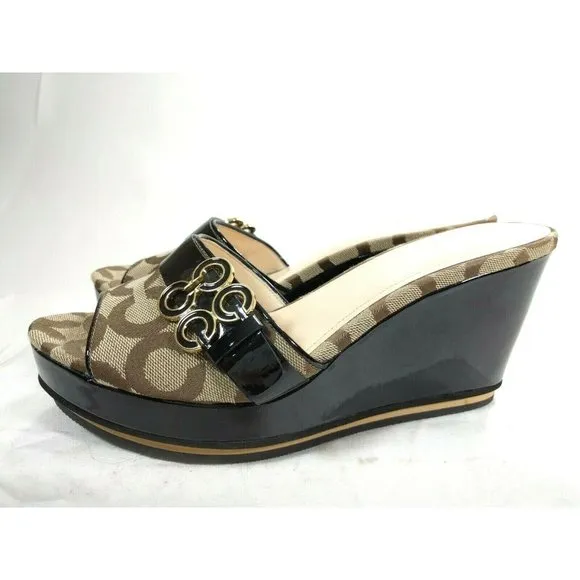 Coach Geri Size 8.5 B Wedge Sandals Signature 8.5