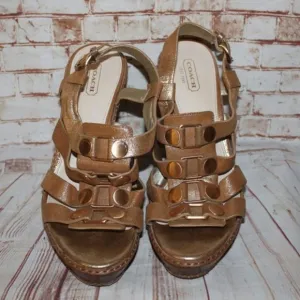 Coach Gold Wedge Sandals Size 8.5