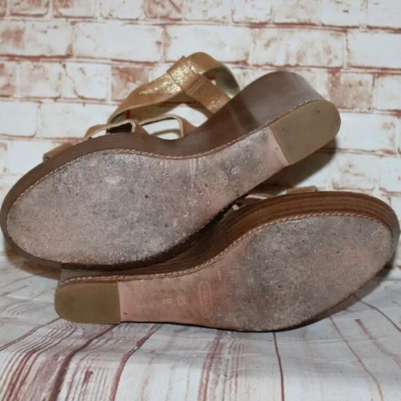 Coach Gold Wedge Sandals Size 8.5
