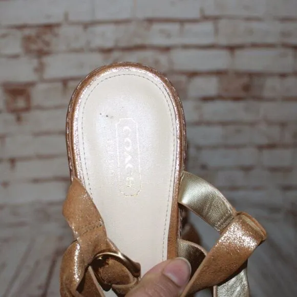 Coach Gold Wedge Sandals Size 8.5
