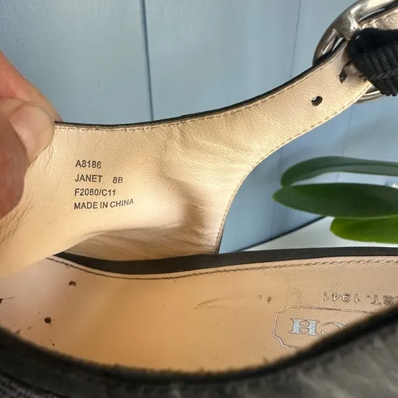 Coach Jackie Wedge Peep Toe Platforms Signature C Fabric Graphite &amp; Black 8.5 B