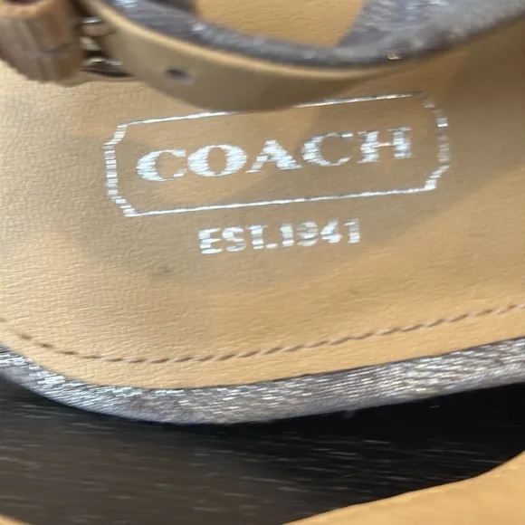 Coach Jessy Silver Signature Cork Wedge Platform Sandals Women’s Size 9.5