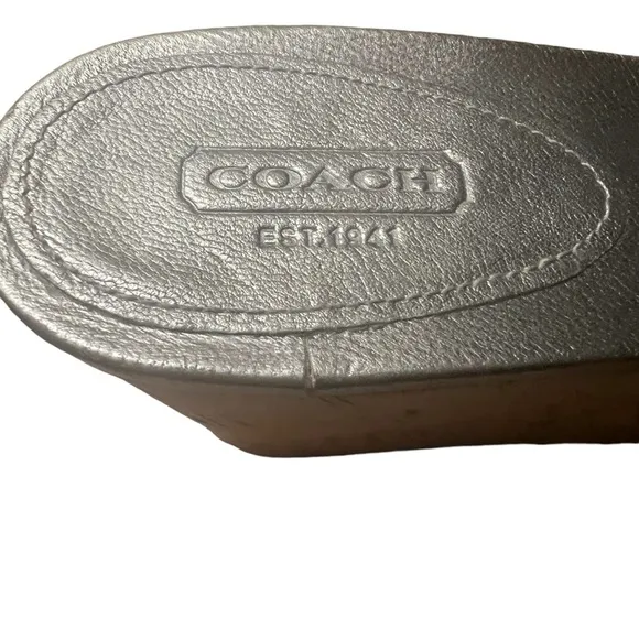 COACH Judith Cork Wedge Sandals w/ COACH Logo in Silver Size 8.5 — GORGEOUS!!!