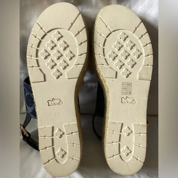 Coach Kami Denim/Blue Logo Coated Canvas Wedge Sandals Size US 9B NWOB