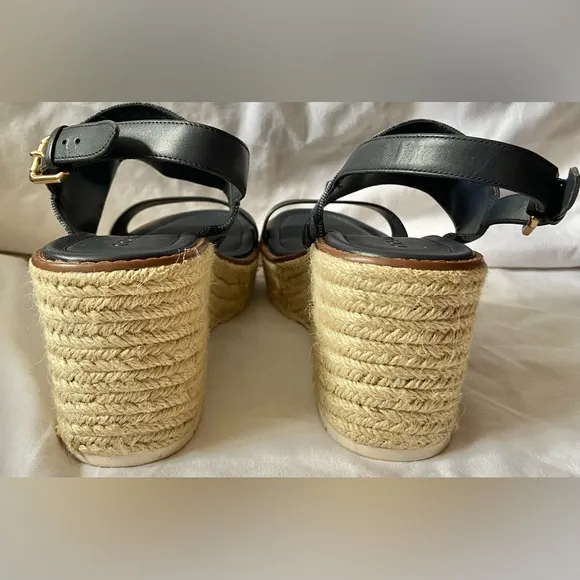 Coach Kami Denim/Blue Logo Coated Canvas Wedge Sandals Size US 9B NWOB