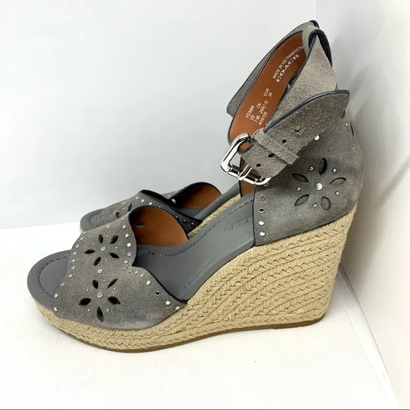 Coach Kelsi Grey Suede Wedge Sandals