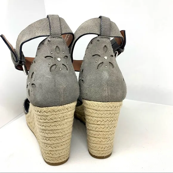 Coach Kelsi Grey Suede Wedge Sandals