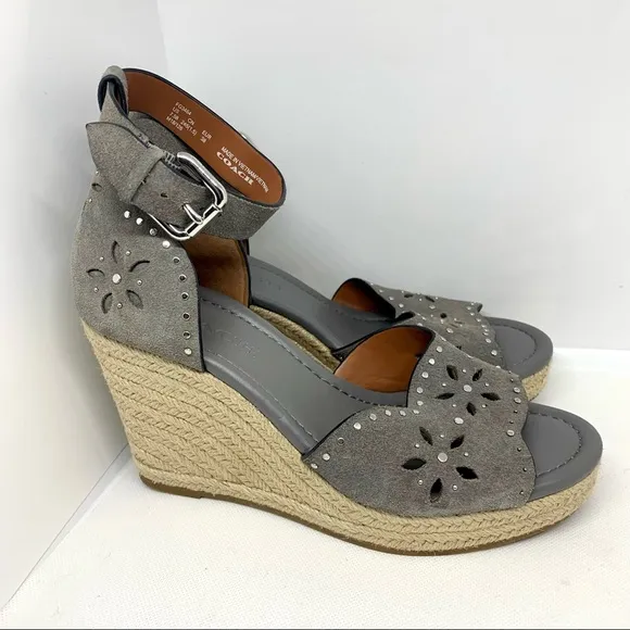 Coach Kelsi Grey Suede Wedge Sandals