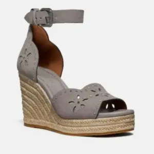 Coach Kelsi Grey Suede Wedge Sandals