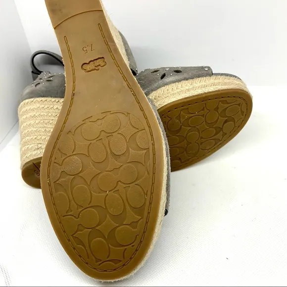 Coach Kelsi Grey Suede Wedge Sandals